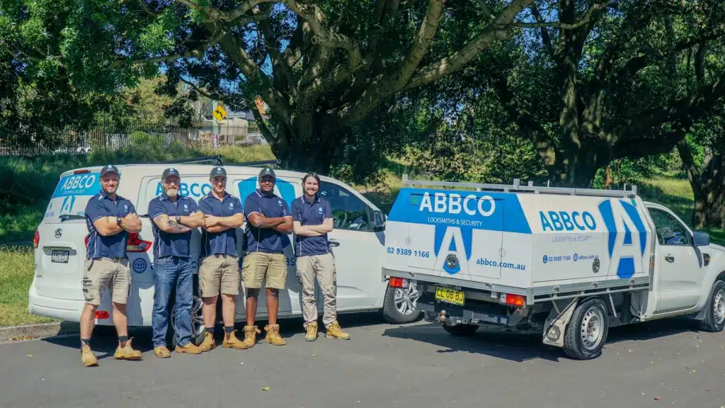 The locksmith team in front of the Abbco branded van